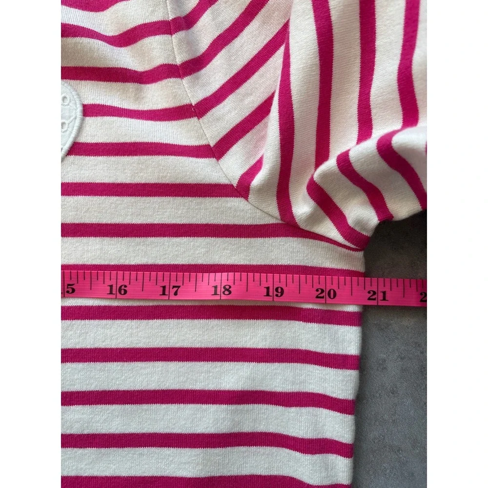 Talbots Pink Cream Striped‎ Mock Neck Valentine's Top Heart Patch Eyelet Trim LP - Picture 10 of 12